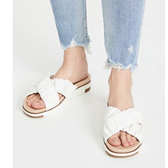New Sam Edelman Aida Slide Sandals in White Leather Women's Size 10 - Picture 1 of 9